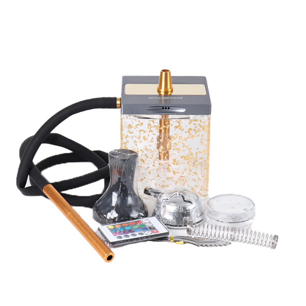 Square Acrylic Shisha Hookah Set with LED Light 1xHose Combo Kit