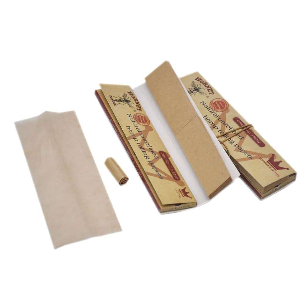 Hornet Organic Hemp Brown King Size Slim Rolling Papers + Tips